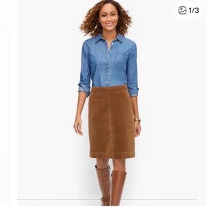 Talbots Women's Size 10 Brown Corduroy Midi Skirt Classic Fall Winter Preppy